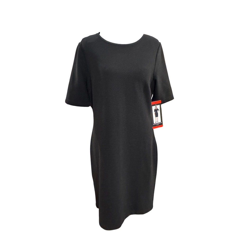 Mario Serrani Italy Black Textured Ottoman Ribbed Short Sleeve Sheath Dress M